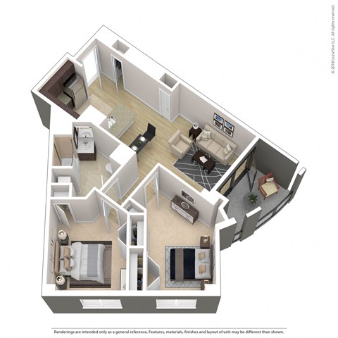 Floor plan for 2 beds, 1 bath